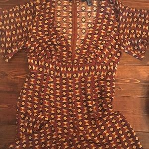 Forever 21 Brown Jumpsuit with Tribal Pattern